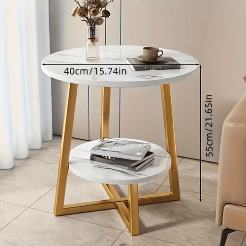 1pc 2-Tier Metal Coffee Table with Storage Shelves - Compact Round Side Table for Living Room, Balcony, Or Bedroom, Perfect Holiday Gift, Coffee Table for Living Room, Balcony Organizer, Minimalist Design, Sturdy Construction