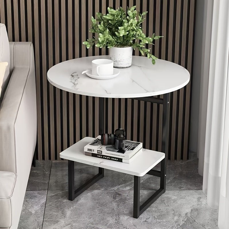 Modern Light Luxury Easy Metal Side Table with 2-Layer Storage Shelf - Compact Living Room, Bedroom And Sofa/Bedside Coffee Table, Sturdy Black Metal, Space-Saving Decor Table, Easy to Assemble, Suitable for Home, Living Room, Sofa, Bedroom