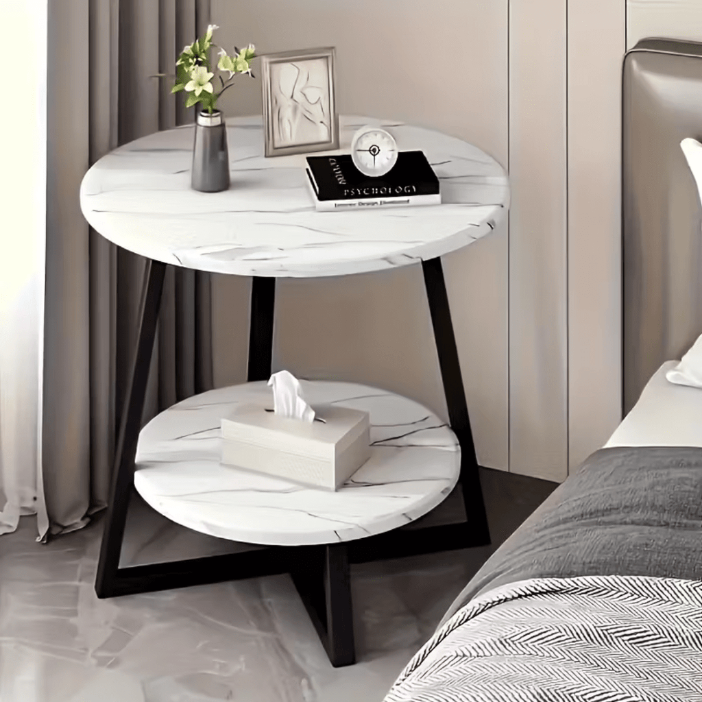 1pc 2-Tier Metal Coffee Table with Storage Shelves - Compact Round Side Table for Living Room, Balcony, Or Bedroom, Perfect Holiday Gift, Coffee Table for Living Room, Balcony Organizer, Minimalist Design, Sturdy Construction