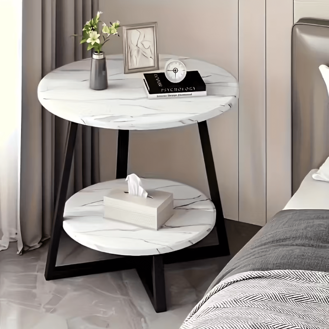 1pc 2-Tier Metal Coffee Table with Storage Shelves - Compact Round Side Table for Living Room, Balcony, Or Bedroom, Perfect Holiday Gift, Coffee Table for Living Room, Balcony Organizer, Minimalist Design, Sturdy Construction